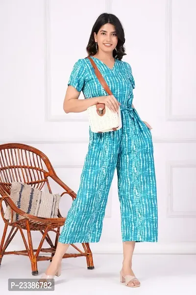 Trendy Half Sleeves Handloom Printed  Rayon Jumpsuit for Women-thumb0