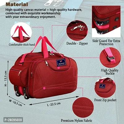 JHOLAWALA Nylon 60 liters Waterproof Strolley Duffle Bag- 2 Wheels - Luggage Bag (Red)-thumb5