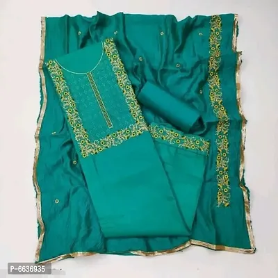 Fabulous Cotton Chanderi Silk Embroidery Work Unstitched With Dupatta Suit For Women