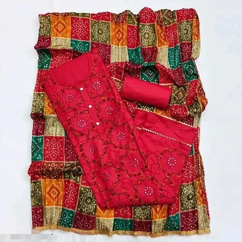 Trendy Womens Cotton Embroidered Dress Material with Dupatta
