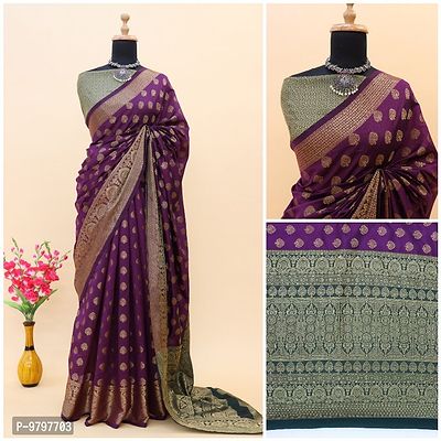 Classic  Silk Blend Printed Saree without Blouse piece-thumb0