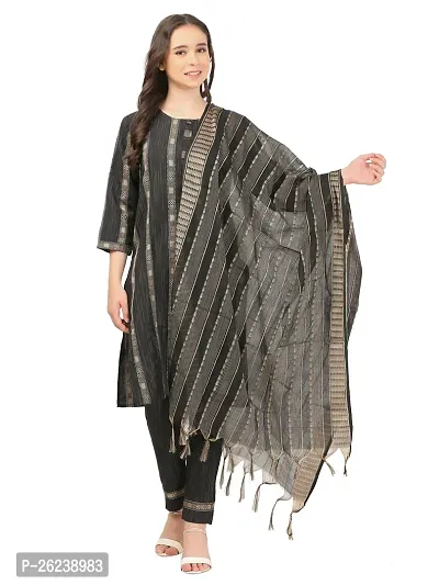 Classic Khadi Cotton Printed Kurta, Bottom and Dupatta Set for Women-thumb2