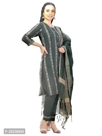 Classic Khadi Cotton Printed Kurta, Bottom and Dupatta Set for Women-thumb3