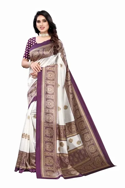 Radhe Fashion Art Silk Gujrati Famous Saree With Blouse Piece (Pink Border)