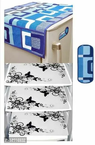 Mitooz Fridge Cover Combo Set 5 Pcs (1 Top,3 Mat,1 Handle Cover)