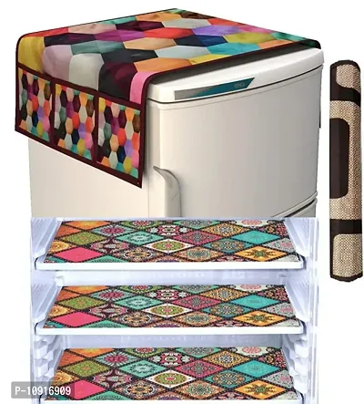 Mitooz Fridge Cover Combo Set 5 Pcs (1 Top,3 Mat,1 Handle Cover)