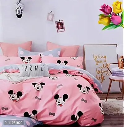 MITOOZ Supersoft Glace Cotton Kids Cartoon Printed Bed Sheet with 2 Pillow Covers (90*100) inch (Light Pink-Mickey)-thumb0