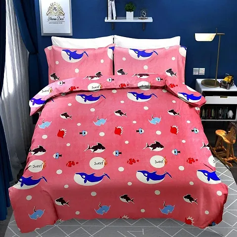 MITOOZ Supersoft Glace Cotton Kids Cartoon Printed Bed Sheet with 2 Pillow Covers (90*100) inch