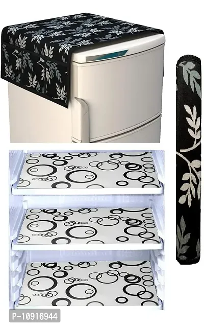 Mitooz Fridge Cover Combo Set 5 Pcs (1 Top,3 Mat,1 Handle Cover)