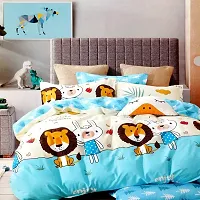 MITOOZ Supersoft Glace Cotton Kids Cartoon Printed Bed Sheet with 2 Pillow Covers (90*100) inch (Blue-Lion)-thumb1