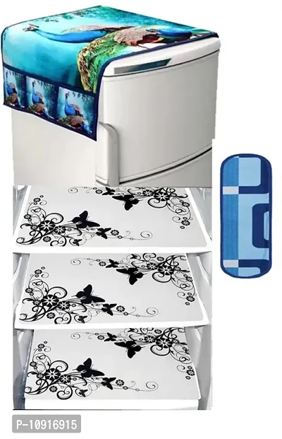 Mitooz Fridge Cover Combo Set 5 Pcs (1 Top,3 Mat,1 Handle Cover)