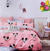 MITOOZ Supersoft Glace Cotton Kids Cartoon Printed Bed Sheet with 2 Pillow Covers (90*100) inch (Light Pink-Mickey)-thumb1