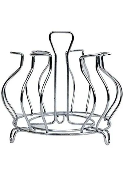 2Mech Glass Holder Stainless Steel and Virgin Glass Holder/Glass Stand/Tumbler Holder/Glass Holder for Kitchen/Dining Table (Nickel Chrome) Lotus Shape