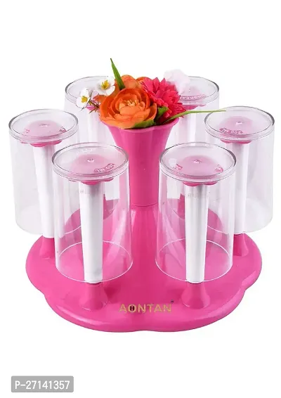 Organiser For 6 Glasses And Cutlery Glass Stand Plastic Pink