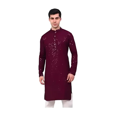 Mens KneeLength Viscose Rayon Straight Kurta with Exquisite Mirror Work Perfect for Festive Party Ethnic WearPACK OF 1