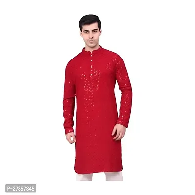 Knee-Length Cotton Straight Kurta with Exquisite Mirror Work Perfect-thumb0