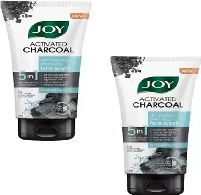 ( PACK OF 2) Joy Activated Charcoal Face Wash | Skin Purifying and Deep Detox | , Blackheads, Whiteheads, Dark Spots, Acne and Pimples | Oil Control | Deep Pore Cleansing - Paraben Free -150 ml