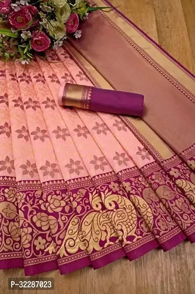 Stylish Silk Blend Pink Zari Saree with Blouse piece-thumb0