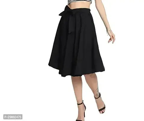 Stylish Flared Black Skirt Attached with Belt
