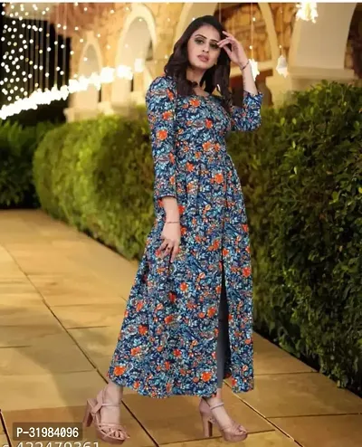 Beautiful Floral Print Crepe Maxi Length Dress-thumb0