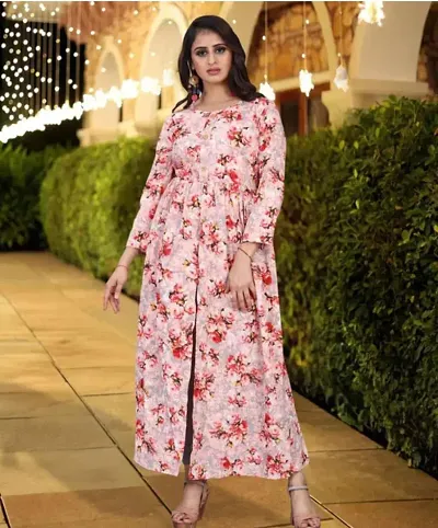 Beautiful Floral Print Crepe Dress For Women