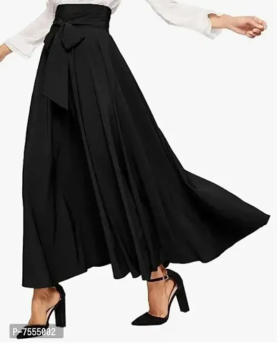 Elegant Black Crepe Solid Skirts For Women-thumb2