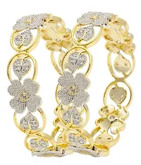 Elegant Golden Oxidised Gold American Diamond Bangles/ Bracelets For Women-thumb1