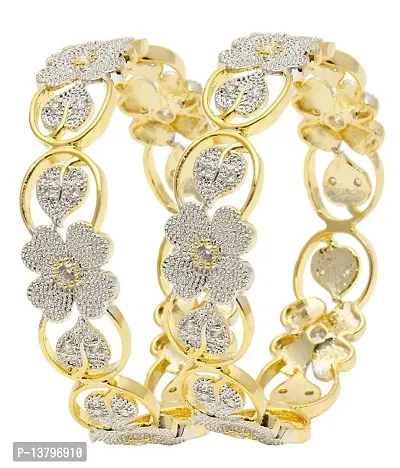 Elegant Golden Oxidised Gold American Diamond Bangles/ Bracelets For Women-thumb2