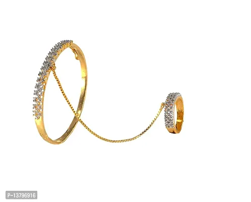 Elegant Golden Oxidised Gold American Diamond Bangles/ Bracelets For Women-thumb2