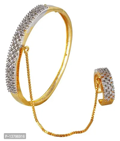 Elegant Golden Oxidised Gold American Diamond Bangles/ Bracelets For Women-thumb0