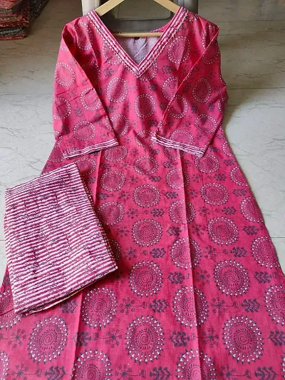Stylish Cotton Anarkali Printed Kurta Bottom Set