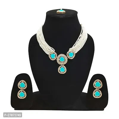 Stylish White Brass Jewellery Set For Women-thumb0