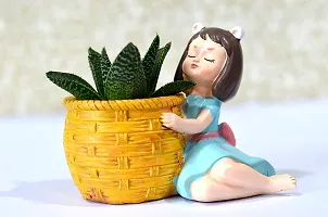 Grey Fox || Resin Pot Cute Girl with Basket || Succulent Pot Indoor || Desktop Flower Planter || Home Decor Garden || Without Plant-thumb1