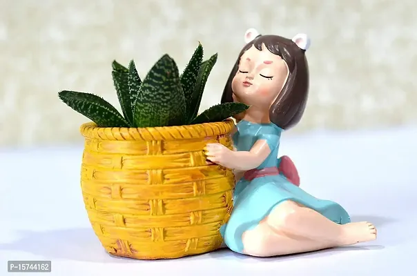 Grey Fox || Resin Pot Cute Girl with Basket || Succulent Pot Indoor || Desktop Flower Planter || Home Decor Garden || Without Plant-thumb2