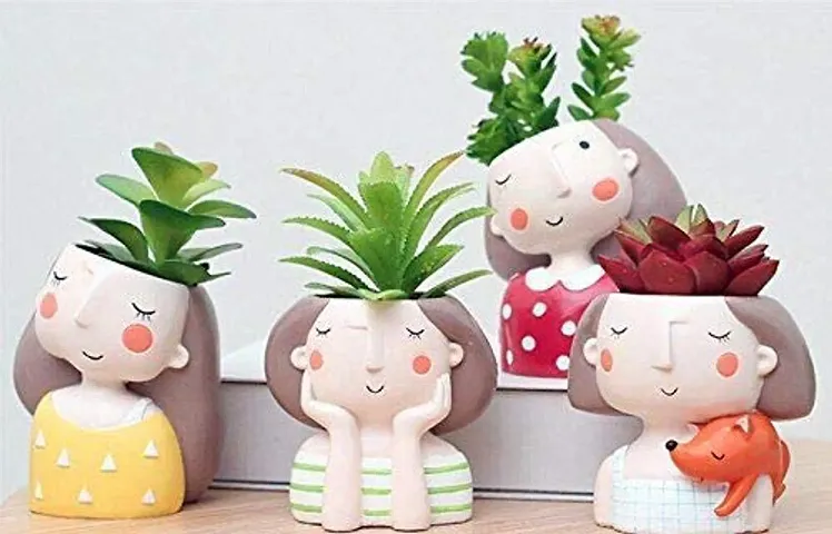 GreyFOX || Handmade Cute Resin Pot with 4 Gang of Girls || Design Multipurpose Pot || Succulent Pot Indoor || Desktop Flower Planter || Home D?cor Garden?