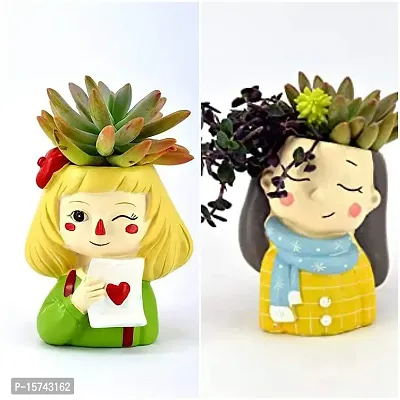 GreyFOX || Combo Pack of 2 Handmade Cute Resin Winter Wear Girl Resin Pot|Heart Girl Multipurpose Pot || Succulent Pot Indoor || Desktop Flower Planter || Home D?cor Garden (Style-2)-thumb0