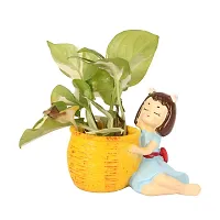 Grey Fox || Resin Pot Cute Girl with Basket || Succulent Pot Indoor || Desktop Flower Planter || Home Decor Garden || Without Plant-thumb2