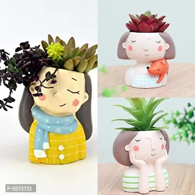 Set of 3 Resin Pot Cute Girls || Succulent Pot Indoor || Desktop Flower Planter || Home Decor Garden || Without Plant