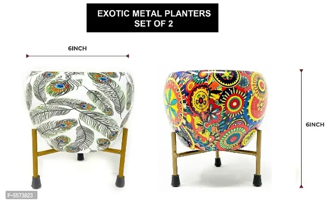 High Finish Exotic 6 inches Metal Combo Multipurpose Pot || Succulent Pot Indoor || Desktop Flower Planter || Home Deacute;cor Garden || Without Plant (Pack of 2)