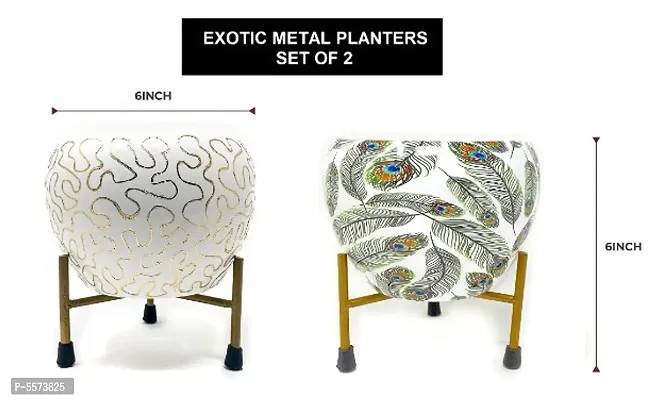 High Finish Exotic 6 inches Metal Combo Multipurpose Pot || Succulent Pot Indoor || Desktop Flower Planter || Home Deacute;cor Garden || Without Plant (Pack of 2)