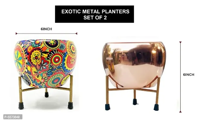 High Finish Exotic 6 inches Metal Combo Multipurpose Pot || Succulent Pot Indoor || Desktop Flower Planter || Home Deacute;cor Garden || Without Plant-thumb0