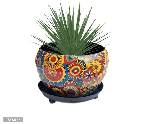 6 Inch Metal Planters Pot for Indoor Plants with Base Plate/Tray (RED)
