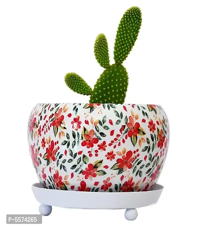 6 Inch Metal Planters Pot for Indoor Plants with Base Plate/Tray (White Print)