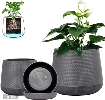 GreyFOX ||8 inches Self Watering Flower pots Plastic Indoor Balcony Flower pots (Grey) (Pack of 2)