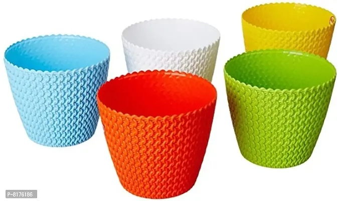 GreyFOX || Turkey Pot 5 Inch in Multicolor Pack of 5|| Durable Plastic, without Plant (Assorted colors)