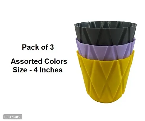 GreyFOX || Solitaire Pot 4 Inch in Multicolor Pack of 3|| Durable Plastic, without Plant (Available in assorted colors)-thumb0