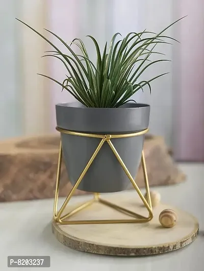 GreyFOX || Elegant trigonal Metal 6 inch Pot for Garden  Home Deacute;cor - 1 Pc _GREY