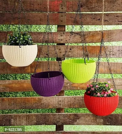 GreyFOX || High Quality 7 inch Colorful Hanging Pots with Metal Chain for Home  Garden Deacute;cor, Pack of 3 piece.-thumb5