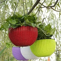 GreyFOX || High Quality 7 inch Colorful Hanging Pots with Metal Chain for Home  Garden Deacute;cor, Pack of 3 piece.-thumb3