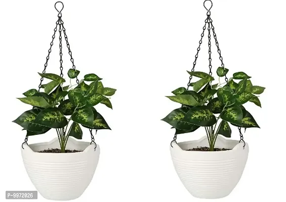 GreyFox Plastic Hanging Pot With Metal Chain (Pack of 2). Available in Assorted Colors.